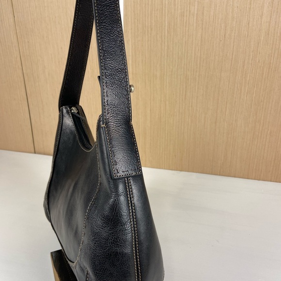 Fossil Black Genuine Leather Shoulder Bag Hobo Purse Zip Top - Picture 4 of 13